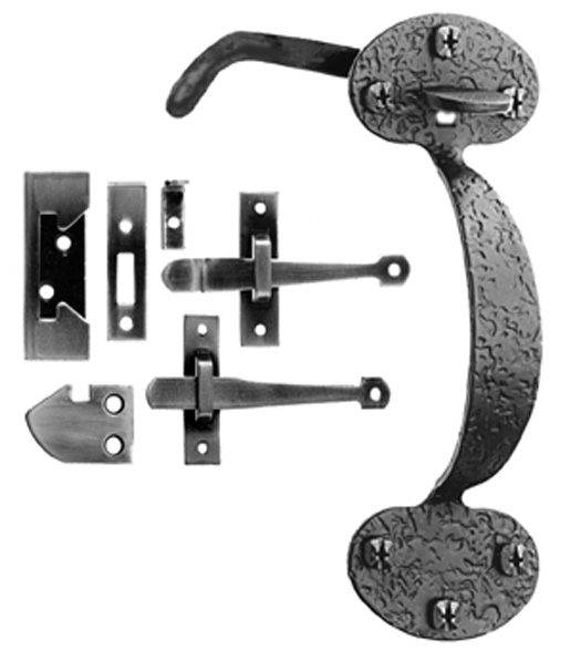 Bean Tip Rim Latch in Rough Black Iron