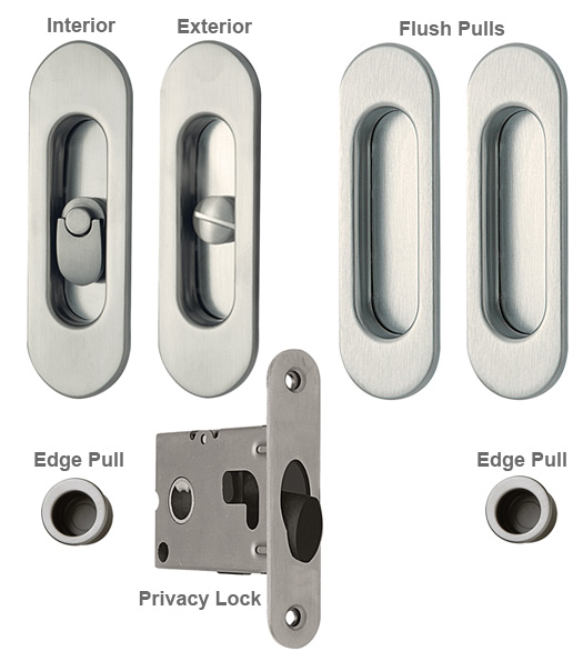 Contemporary Oval Double Pocket Door Lock Set