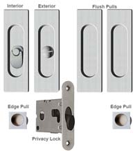 Contemporary Rectangle Double Pocket Door Lock Set, Reguitti SDK096PV/PA