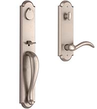 Full Escutcheon Elkhorn Handleset with Rustic Arched Escutcheon, Baldwin ELK-RAE