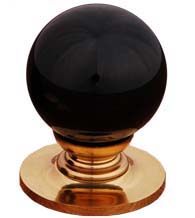 Black Porcelain Ball Cabinet Knob with Polished Brass Rose, RK International CK-305
