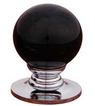 Black Porcelain Ball Cabinet Knob with Polished Chrome Rose, RK International CK-306