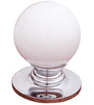 White Porcelain Ball Cabinet Knob with Polished Chrome Rose, RK International CK-307