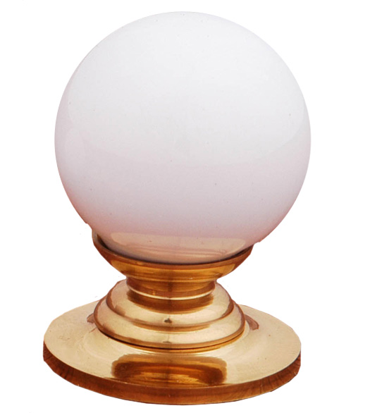 White Porcelain Knob With Polished Brass Base