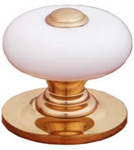 1-1/4 Inch White Porcelain Cabinet Knob with Metal Center, RK International CK-316