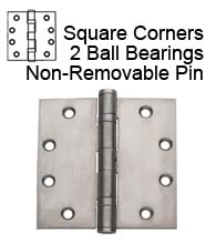 4-1/2 x 4 Brushed Chrome Commercial Door Hinge, 2 Ball Bearings, Non-Removable Pin