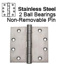 4.5 x 4 Stainless Steel Commercial Door Hinge, 2 Ball Bearings and Non-Removable Pin
