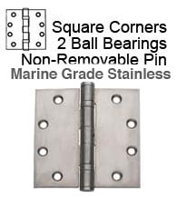 4-1/2 x 4-1/2 Marine Grade Stainless Steel Hinge, Global CS4545BBNRP-316-32D