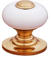 1 Inch White Porcelain Cabinet Knob with Metal Center, RK International CK-320