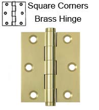 3 x 2-1/2 x Square Corners Solid Brass Hinge, Pair,  Deltana DSB3025
