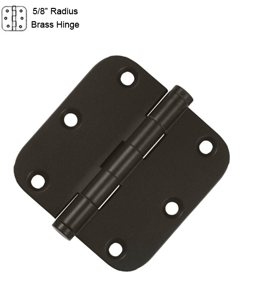 3-1/2 x 3-1/2 x 5/8 Radius Brass Hinge