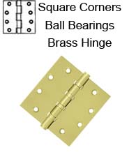 4-1/2 x 4-1/2 x Square Corners Heavy Duty with Bearings Brass Hinge, Pair, DSB45B