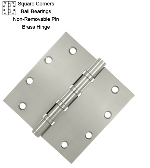 5 Inch Non-Removable Pin Brass Hinges with BB