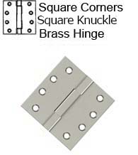 4 x 4 Square Knuckle Solid Brass Hinge, Deltana DSBS4