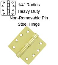4 x 4 x 1/4 Radius HD Steel Hinge with Non-Removable Pin, Pair,  S44R4HDN