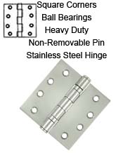 4 x 4 x Square Corners Stainless Steel Hinge, NRP, 2 Ball Bearings, Pair, Deltana SS44NBU