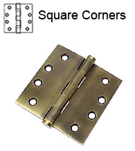 4 x 4-1/2 Solid Brass Hinge, Square Corners, DEL-DSB4045U10B