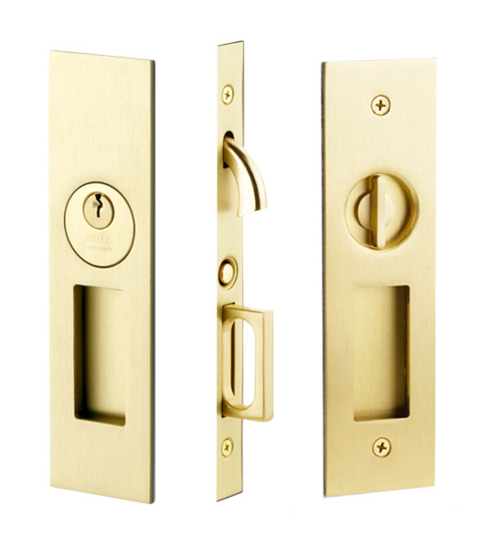 Narrow Rectangular Keyed Pocket Door Lock