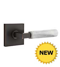 White Marble Lever with Square Rose, Emtek 5050LSMRWH