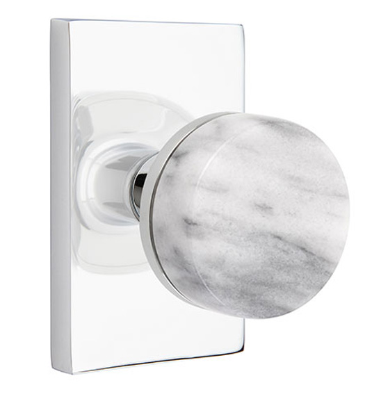 White Marble Knob with Rectangular Rosette