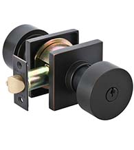 Modern Keyed Knob with Square Rosette, Emtek 5122ROU