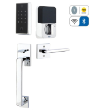 EMPowered 2 SMART Fingerprint Keypad Entry Set with Key Override and Baden Grip, Emtek EMP23233