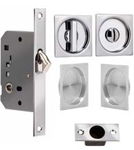 Contemporary Solid Brass Double Pocket Door Privacy Set, Omnia 3911S-DD