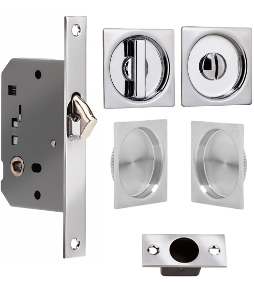 Solid Brass Square Double Pocket Door Lockset