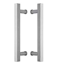 15 Inch Square Stainless Glass Door Handles, Pair, Omnia 8190/B300-US32D