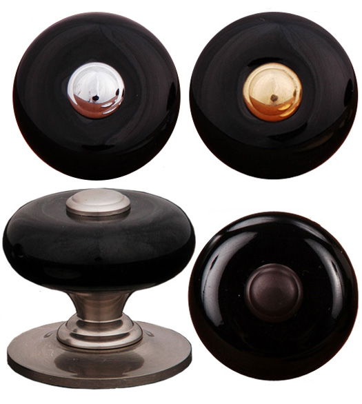 Black Porcelain Knob with Traditional Rose