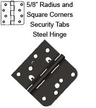 4 x 4 x 5/8 Radius x Sq Corners Steel Hinge with Security Lock Tabs, Pair, Deltana DE44058TT