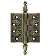 3-1/2 x 3-1/2 Ornate Brass Hinge With Finials, Pair, Deltana DSBP35