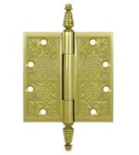 4 x 4  Solid Brass Ornate Hinge With Finials, Pair, Deltana DSBP44