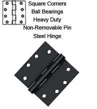 4-1/2 x 4-1/2 x Square Corners HD Steel Hinge with 2 Ball Bearings, Non-Removable Pin, Pair, S45BBN