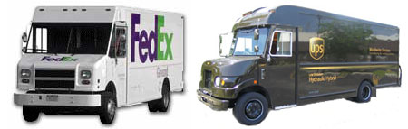 UPS and FedEx trucks