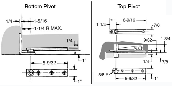 ABH 0127 Jamb Mounted Center Hung Pivot Set Size