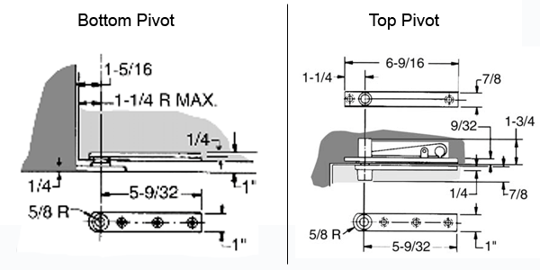 ABH 0128 Floor Mounted Center Hung Pivot Set Size