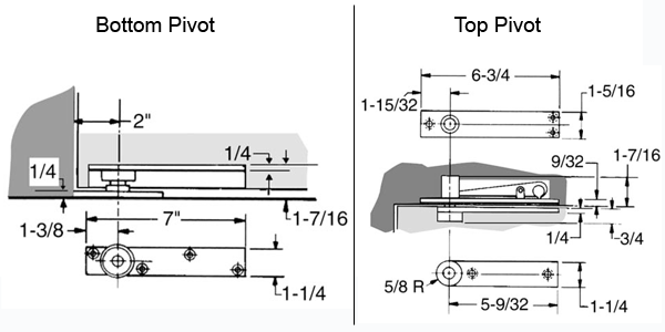 ABH 0370 Floor Mounted Center Hung Pivot Set Size