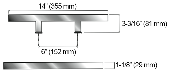 Square Stainless Steel Glass Door Pull Size