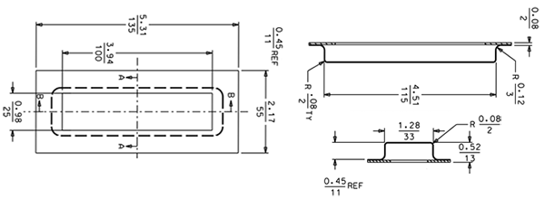 Canaropa FP412-135B Stainless Steel Flush Pull Dimensions