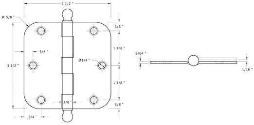 Deltana S35R5-BT Hinge Specifications