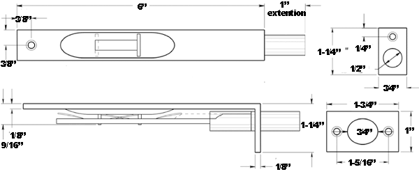 Deltana 6FBS 6 Inch Flush Bolt with Square Corners Specifications