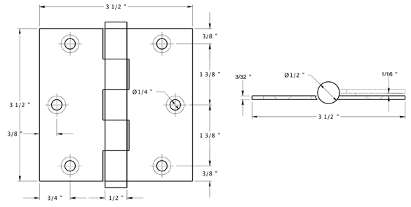 Deltana DSB35 Hinge Specifications