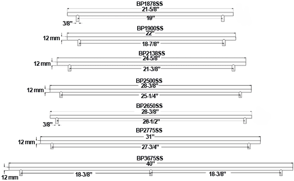 Deltana Satin Stainless Steel Bar Pull Specifications