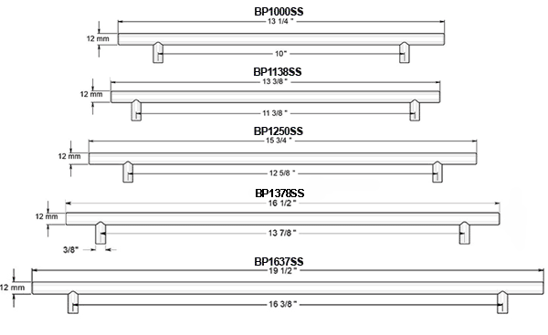 Deltana Satin Stainless Steel Bar Pull Specifications