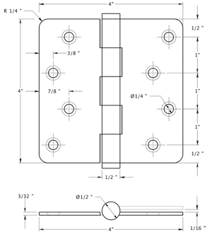 Deltana DSB4R4x-RZ Hinge Specifications