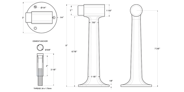 Deltana DSF800 8 Inch Floor Mount Door Bumper Specifications