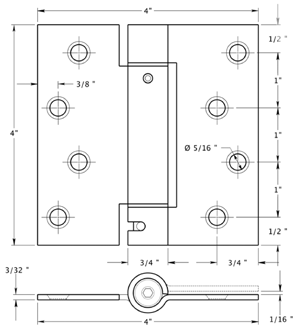 Deltana DSH44U32D Stainless Steel Hinge Specifications