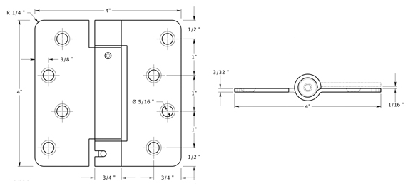 Deltana DSH4R4 Hinge Specifications