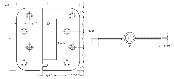 Deltana DSH4R5T Hinge Specifications